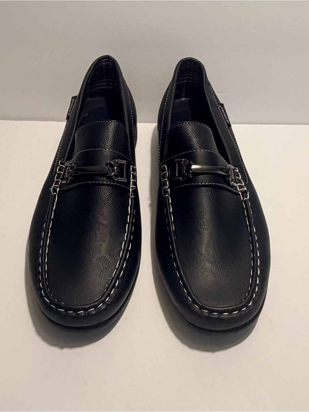Men's Akademiks Black Leather Moc Toe Slip-On Loafers